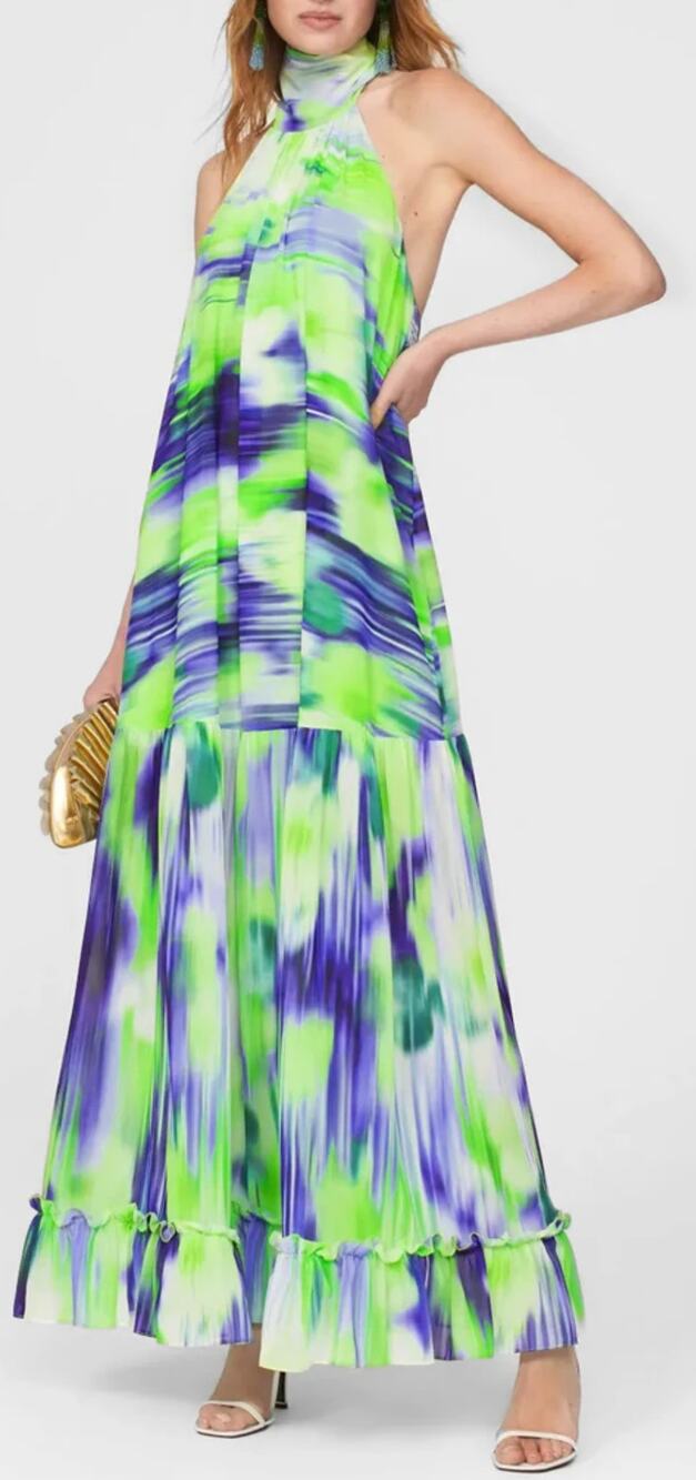 One33 Social Barrett Ikat Halter Maxi Gown Blue Green Size 12